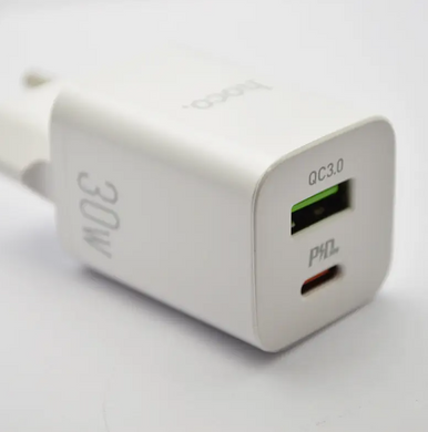Зарядное устройство Hoco N13 Bright Dual USB (PD+QC 3.0) 30W с кабелем Type-C to Type-C White