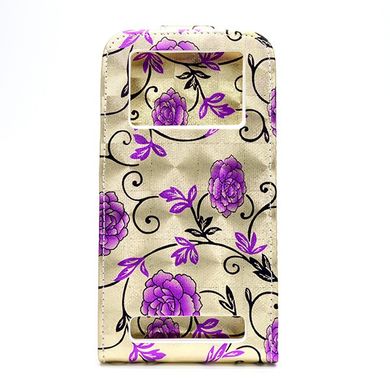 Чохол універсальний з квітами для телефону CMA Flip Cover Big Flowers 5.5" дюймів (XXL) Khaki Gold-Violet