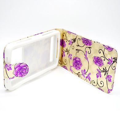 Чехол универсальный с цветами для телефона CMA Flip Cover Big Flowers 5.5" дюймов (XXL) Khaki Gold-Violet