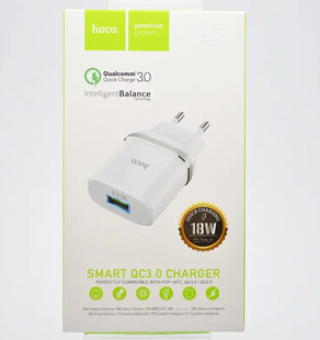 Зарядний пристрій для телефону мережевий (адаптер) Hoco C12Q 1 USB 3A QC 3.0 Білий