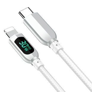 Кабель ANSTY S-028 Type-C to Lightning Nylon LED Display 30W 1M Білий