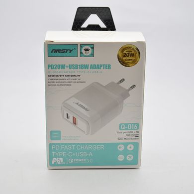 Сетевое зарядное устройство ANSTY Q-016 1 USB 18W / 1 Type-C 20W White