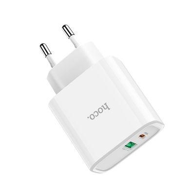 Зарядний пристрій для телефону мережевий (адаптер) Hoco C57A Speed charger Dual USB (Type-C + USB QC 3.0) White
