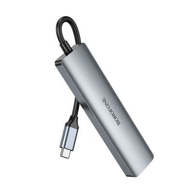 USB HUB Borofone DH15 Type-C to HDMI/Type-C PD/2 USB/SD/MicroSD Gray