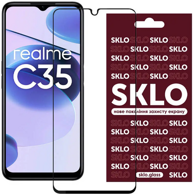 Защитное стекло SKLO 3D для Realme C35 Black/Черная рамка