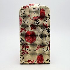 Чехол универсальный с цветами для телефона CMA Flip Cover Big Flowers 4.5" дюймов (L) Khaki Gold-Red
