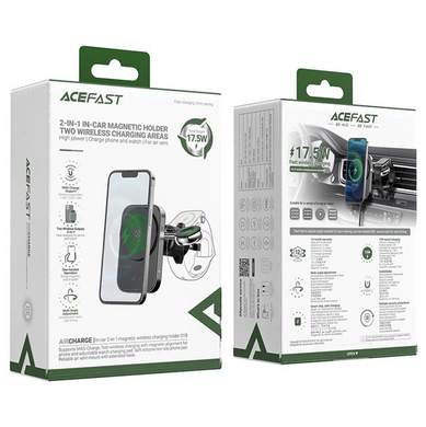 Автодержатель з безпровідною зарядкою Acefast D18 MagSafe 2in1 in-car Black