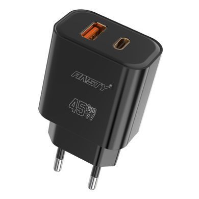 Мережевий зарядний пристрій ANSTY Q-040-PI with Type-C to Lightning cable 45W (1USB 20W + Type-C 25W) Чорний