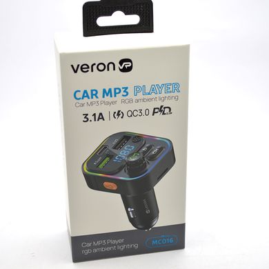 Автомобільна зарядка FM модулятор Veron MC016 3A Bluetooth 5.0 2USB+1Type-c Back