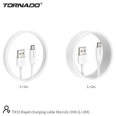 Кабель Tornado TX2 Micro USB Silicon cable 3A 1M White, Белый