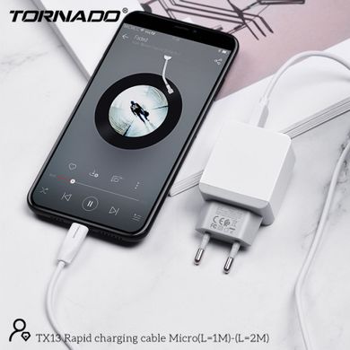 Кабель Tornado TX2 Micro USB Silicon cable 3A 1M White, Білий