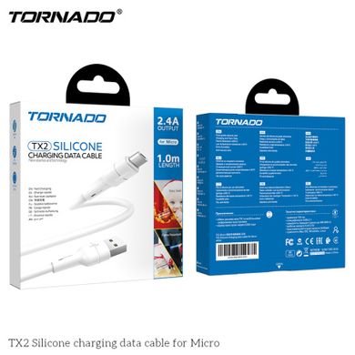Кабель Tornado TX2 Micro USB Silicon cable 3A 1M White, Белый