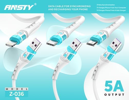Кабель ANSTY Z-036-I Lightning Silicone 5A 1M Чорний