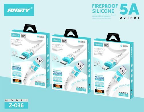 Кабель ANSTY Z-036-I Lightning Silicone 5A 1M Чорний