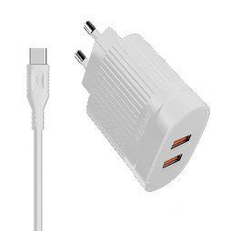 Мережевий зарядний пристрій ANSTY C-015-T with Type-C cable 2USB 2.4A Білий
