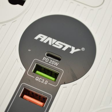 Сетевой удлинитель ANSTY EXK-04 (3 USB QC 3.0/1 Type-C PD/4xSocket) White