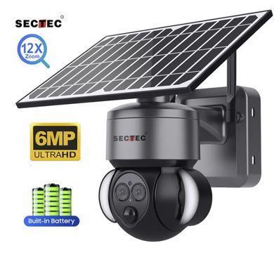 Вулична IP-камера 6MP Sectec ST-S568M-4G-6M-12X ZOOM 4G на сонячній батареї Black