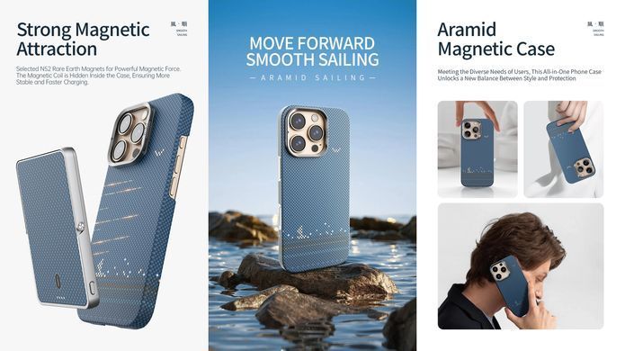 Чохол накладка WiWu Aramid Armor Sailing Case With MagSafe DCC-209 для iPhone 16 Pro Blue