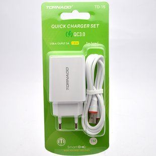 Зарядное устройство Tornado TD-15 1USB с кабелем Type-c QC3.0 3.1A White