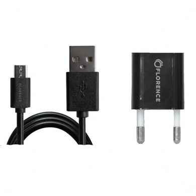 Сетевое зарядное устройство (СЗУ) Florence USB 1A + microUSB (FL-1000-KM) Black