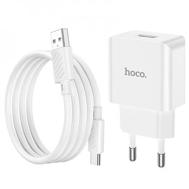 Зарядное устройство Hoco C106A 1USB 2.1A с кабелем Type-c 1M White