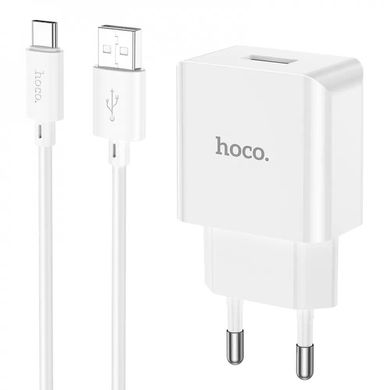 Зарядное устройство Hoco C106A 1USB 2.1A с кабелем Type-c 1M White
