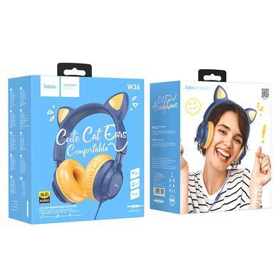 Большие наушники (Bluetooth) Hoco W36 Cat ear с кошачьими ушками Midnight Blue