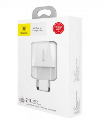 Адаптер (блок живлення) Baseus USB Wall Charger 2xUSB 2.1A Mini Dual-U White CCALL-MN02