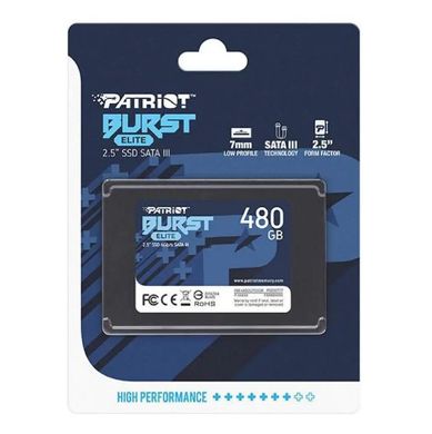 Внутрішній SSD-накопичувач 480GB Patriot Burst Elite 2.5'' SATA III (PBE480GS25SSDR)