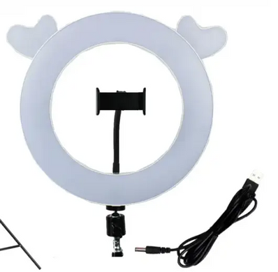 Кільцева лампа з вушками LED Lamp 30см з тримачем для телефону White