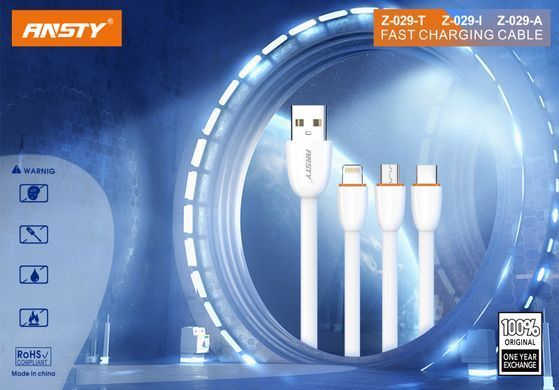 Кабель ANSTY Z-029-I Lightning 2.4A 1M Черный