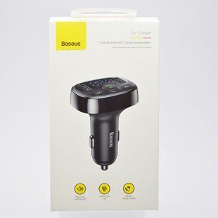 Автомобильная зарядка с FM-модулятором BASEUS T-Typed BT-MP3 2USB (Standard edition) Black CCTM-01