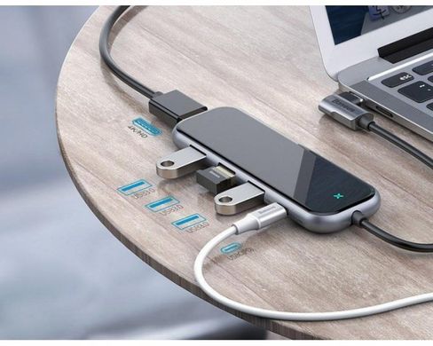 USB HUB Baseus Type-c to 2xUSB+HDMI+PD+Audio+Wireless charging iWatch Gray CAHUB-BZ0G