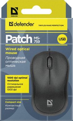 Мишка провідна Defender Patch MS-759 Black