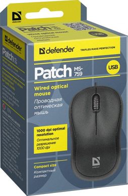 Мишка провідна Defender Patch MS-759 Black