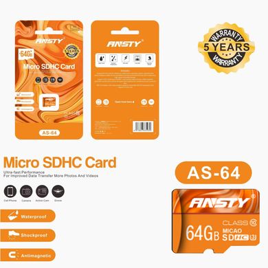 Карта пам'яті ANSTY AS-64 microSDXC 64GB Class 10 95MB/s no adapter
