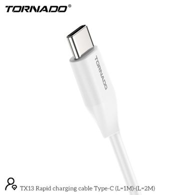 Кабель Tornado TX2 Type-c Silicon cable 3A 1M White, Белый
