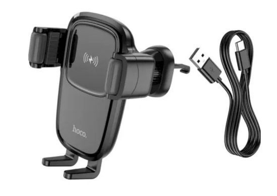 Автотримач в рещітку з безпровідною зарядкою Hoco HW1 Pro 15W Wireless fast charge Black