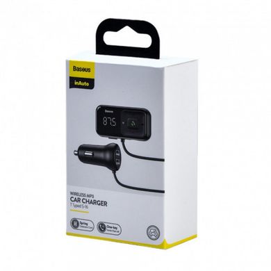 Автомобільний зарядний пристрій з FM-модулятор Baseus T typed S-16 wireless MP3 car charger Black (CCTM-E01)