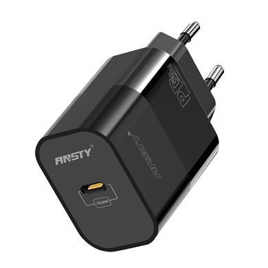 Мережевий зарядний пристрій ANSTY AY-005 with Type-C to Type-C cable 20W PD 3.0 CE Чорний