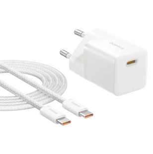 Мереживий зарядний пристрій Baseus GaN5 Fast Charger (mini) 1C 25W EU Cable Type-C to Type-C 1m White P10110909213-01