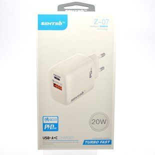 Сетевое зарядное устройство (адаптер) SENTEO Z-07 PD20W+QC3.0 White