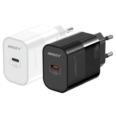 Мережевий зарядний пристрій ANSTY AY-005 with Type-C to Type-C cable 20W PD 3.0 CE Білий