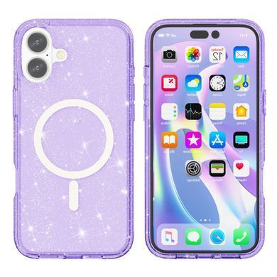 Прозорий чохол накладка з блискітками Sparkle MagFit з MagSafe для Apple iPhone 16 Purple Glitter (Фіолетовий)