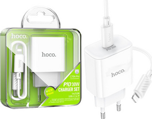 Сетевое зарядное устройство Hoco C76A Pro 1xType-C 30W PD 3.0 з кабелем Type-C to Lightning White