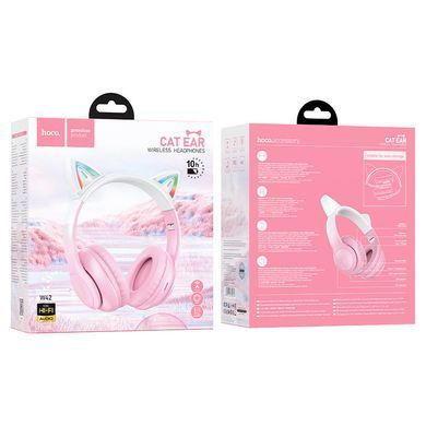 Большие беспроводные наушники (Bluetooth) с кошачьими ушками Hoco W42 Adventure Cherry (Розовые)