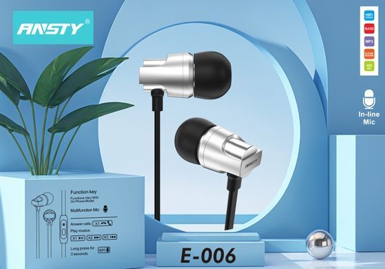Гарнитура проводная ANSTY E-006 3.5mm (Белый)