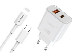 Сетевое зарядное устройство ANSTY Q-040-PI with Type-C to Lightning cable 45W (1USB 20W + Type-C 25W) Белый