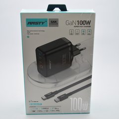 Мережевий зарядний пристрій ANSTY GN-04-PT GaN 100 W (2 Type-C / 1 USB) Black