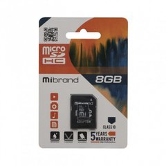 Карта памяти Mibrand microSDHC (UHS-1 U3) 8GB Class 10 + SD adapter (MICDHC10/8GB-A)